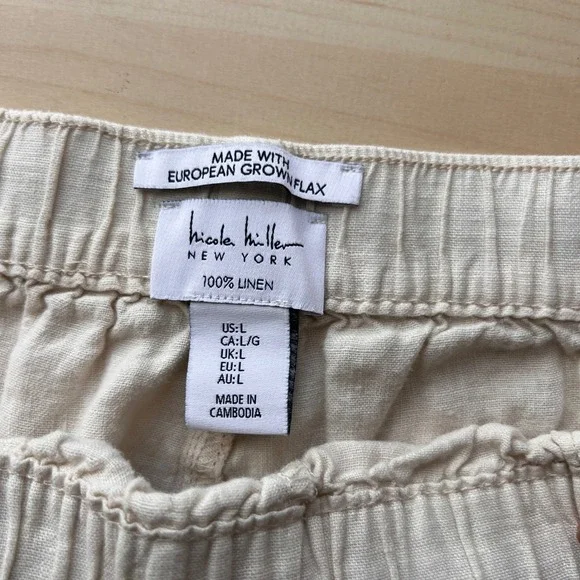 Nicole Miller Cargo Joggers Women L Beige 100% Linen European Flax Drawstring - Picture 4 of 8